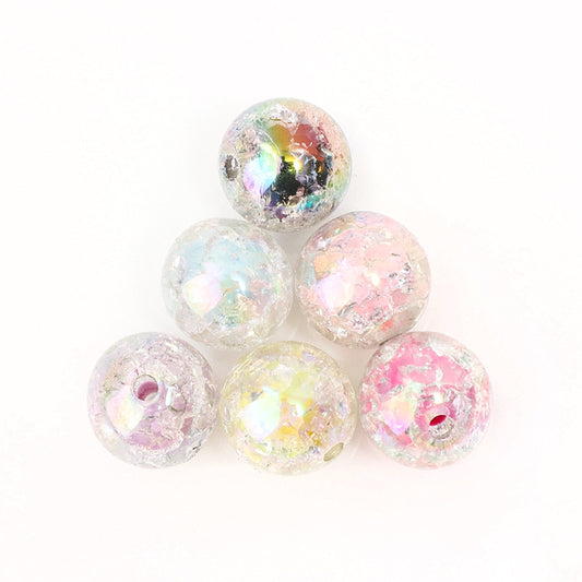 Plating Round Acrylic Beads 16mm Crackle Iridescent Pastel 50pcs
