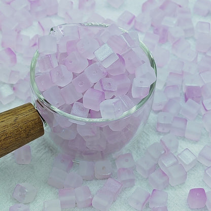 Transparent Sugar Cube Glass Beads 7mm Frosted Pastel 50pcs 7