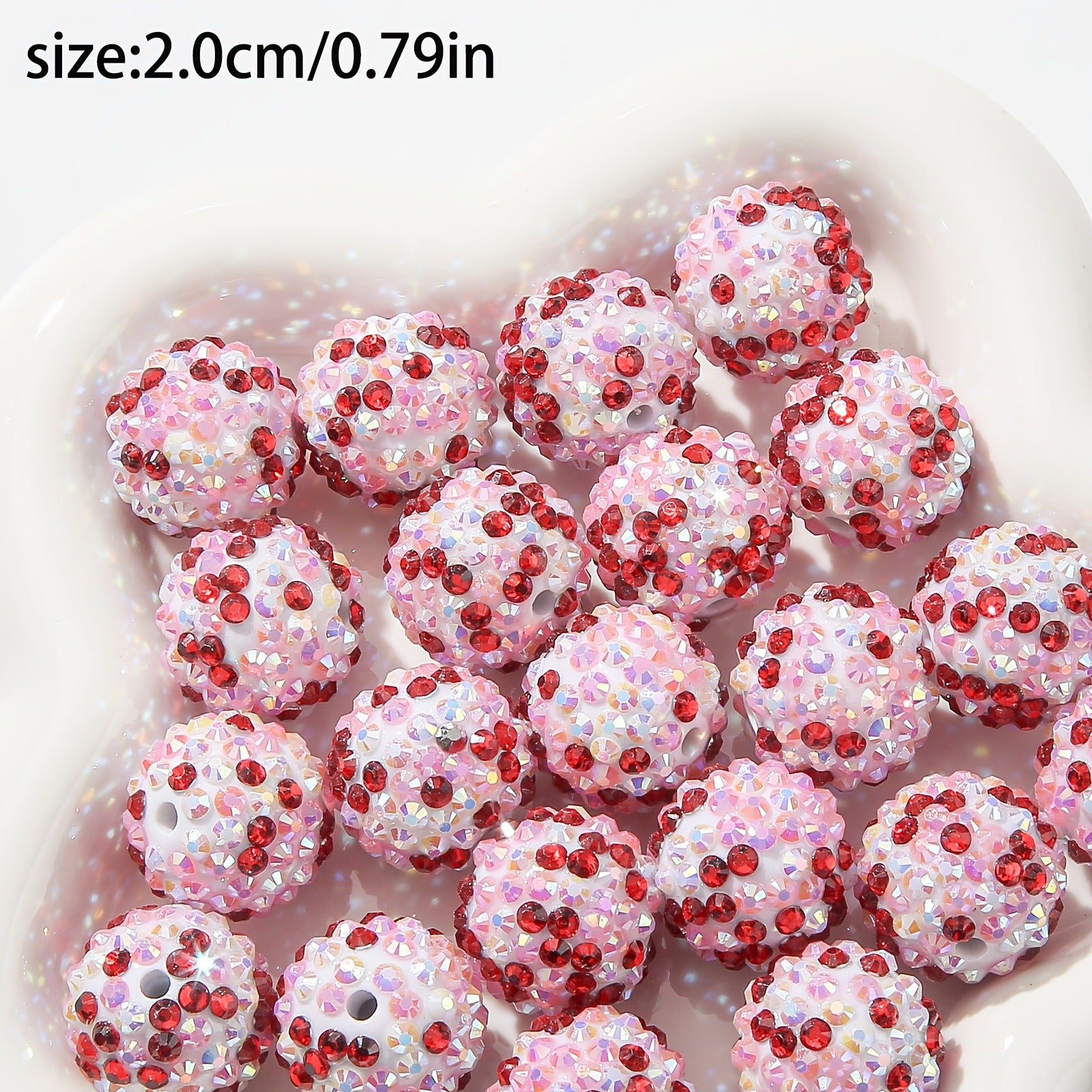 Rhinestone Bubblegum Beads 20mm Bright Red Pink Sparkle 10pcs 4