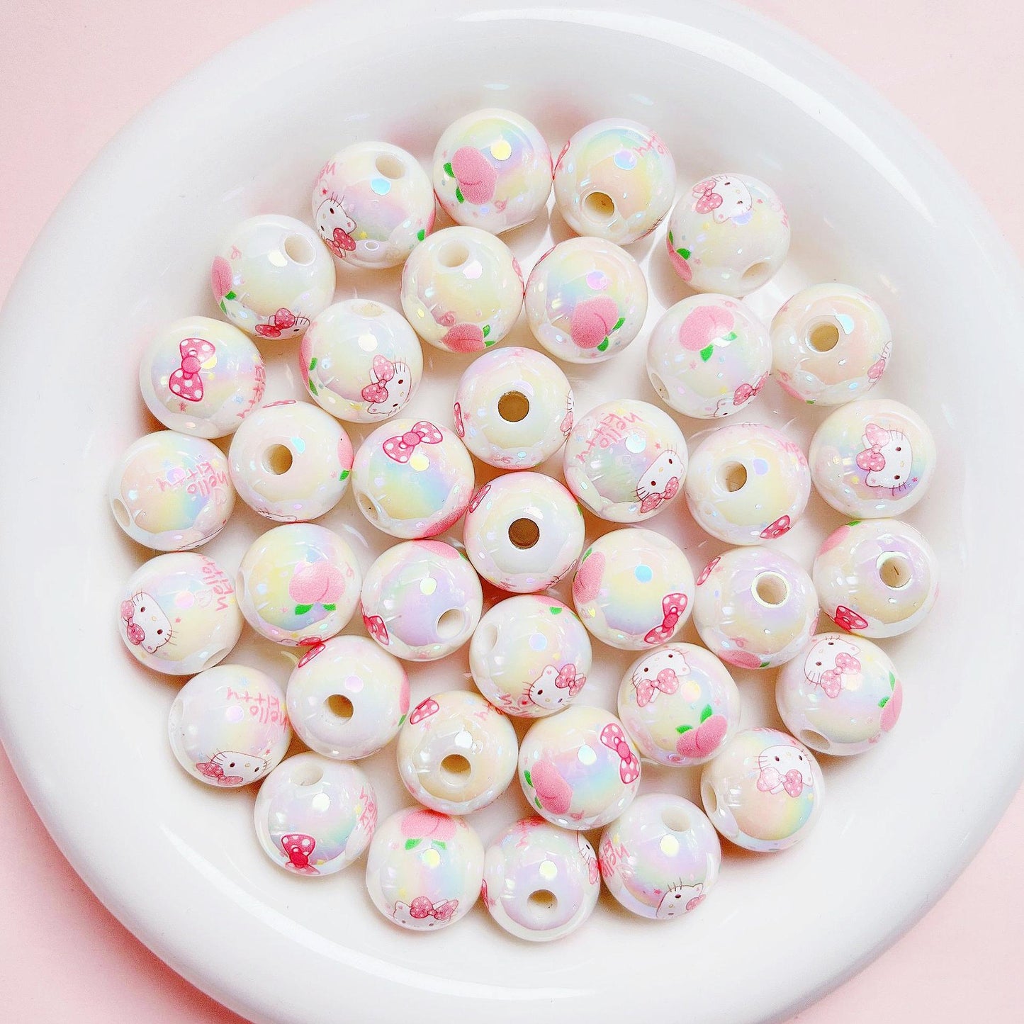 Printed Round Acrylic Beads 15mm Glossy Sanrio Characters 10pcs 10