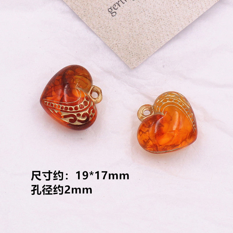 Vintage Amber Transparent Gilded Plum Blossom Acrylic Beads 10pcs 23