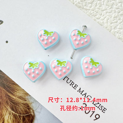 Star and Strawberry Heart Metal Beads Glossy Painted Colorful 10pcs 17