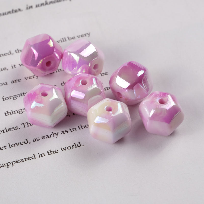 Plating Hexagonal Acrylic Beads 15.8mm Cloud Gradient Color 50pcs 9