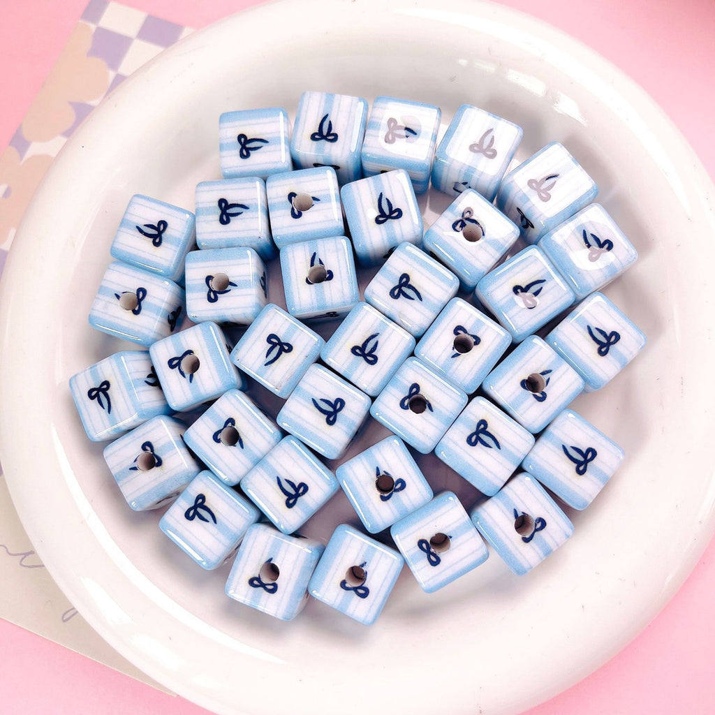 Leopard Bow Print Acrylic Square Beads 14mm Colorful Glossy 10pcs 4
