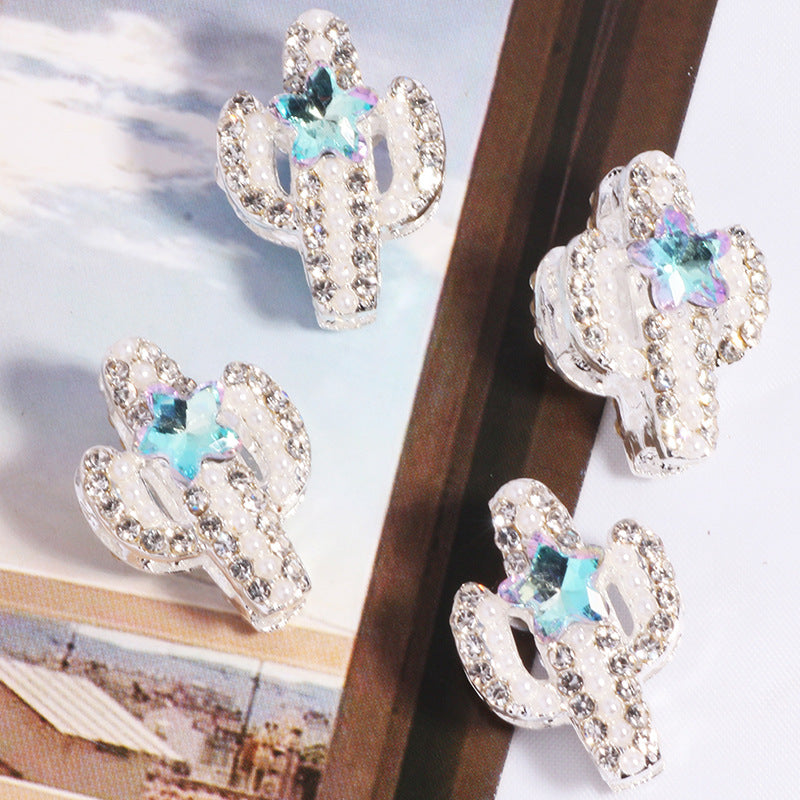 Rhinestone Encrusted Cactus Rhinestone Beads 23mm Alloy 2pcs 8