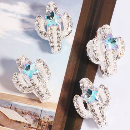 Rhinestone Encrusted Cactus Rhinestone Beads 23mm Alloy 2pcs 8