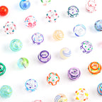 Hand Painted Hollow Polka Dotted Blown Glass Beads 14mm 4pcs 5