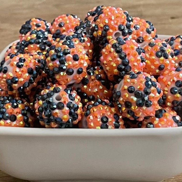 Rhinestone Bubblegum Beads 10-22mm Halloween Black Orange 5pcs
