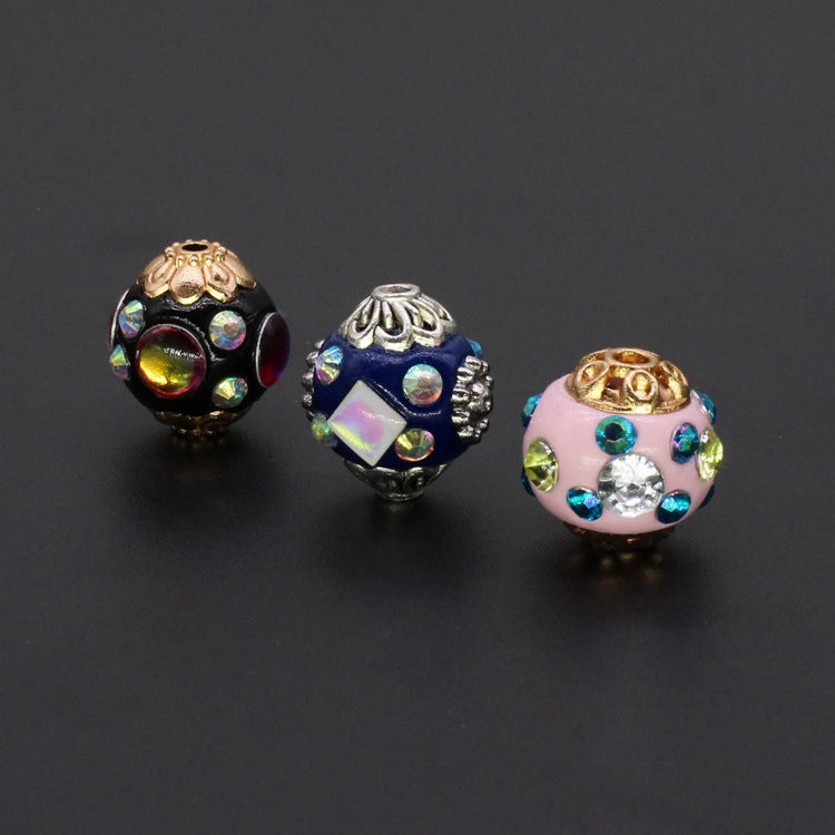 Ethnic Diamond Clay Beads 16mm Faceted Rhinestone Alloy 10pcs 2