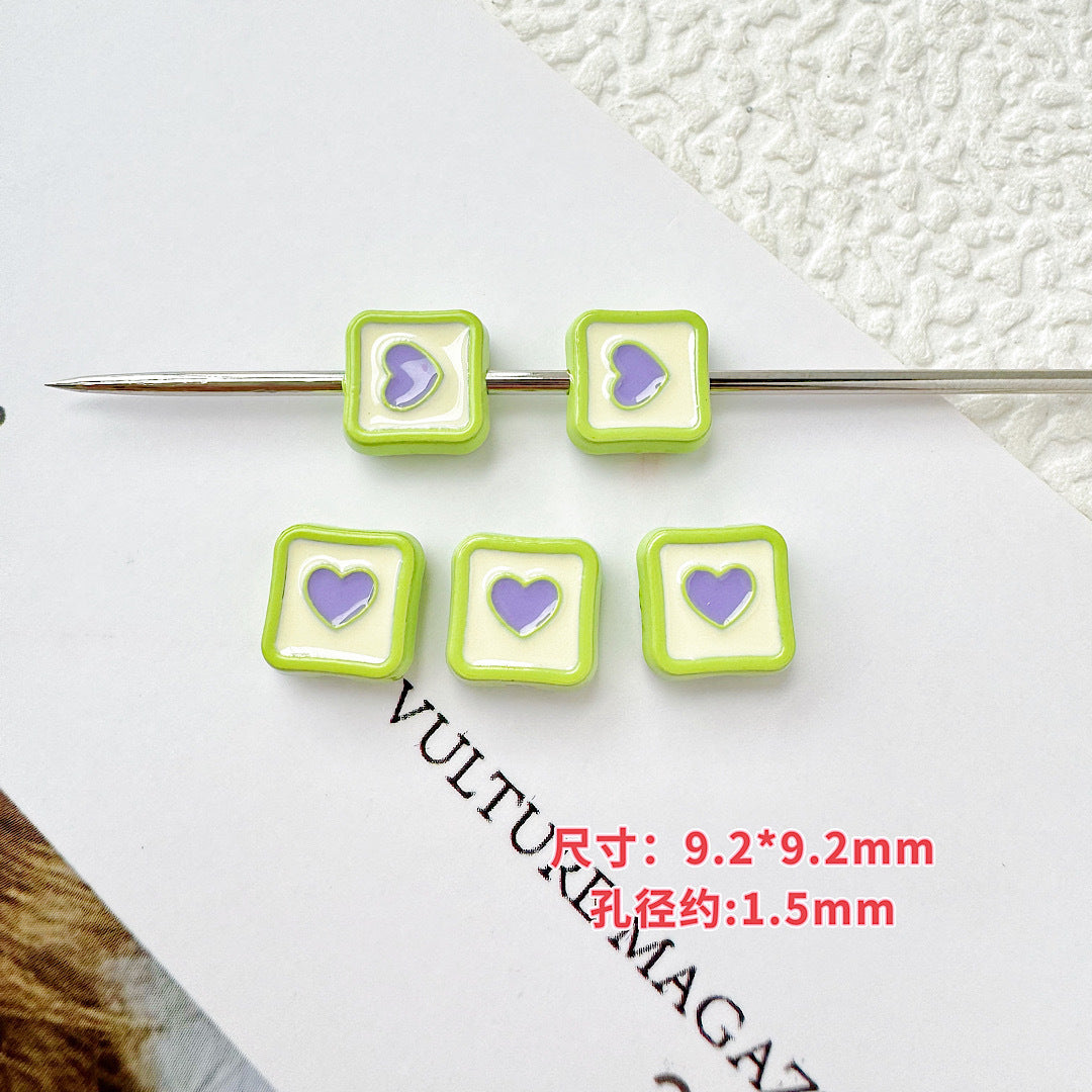 Star and Strawberry Heart Metal Beads Glossy Painted Colorful 10pcs 29