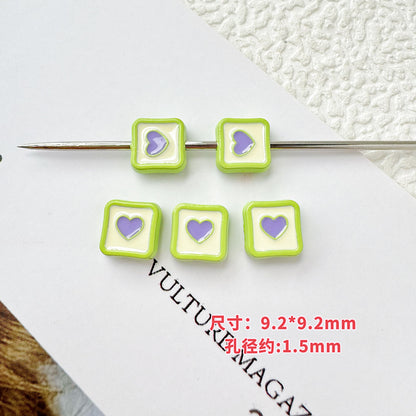 Star and Strawberry Heart Metal Beads Glossy Painted Colorful 10pcs 29