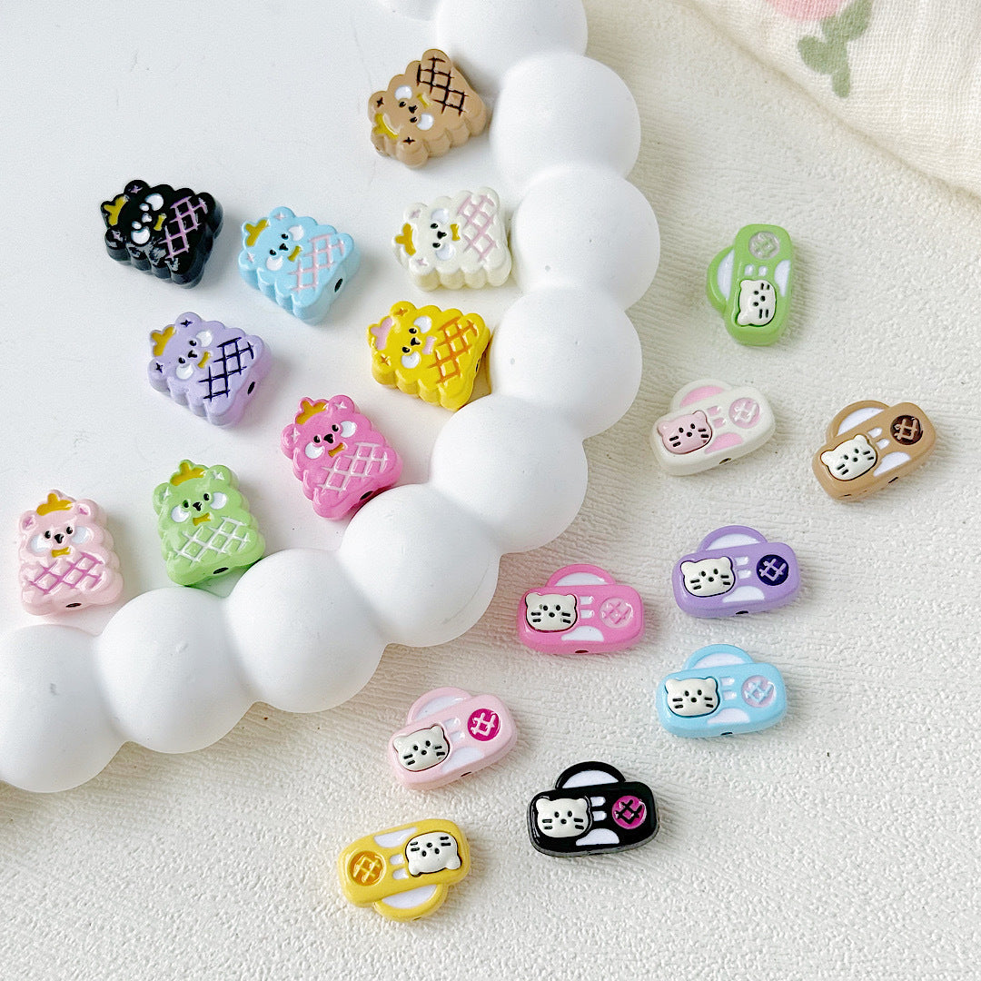 Kitten and Teddy Bear Metal Beads 14mm Hand Painted Alloy 10pcs 3