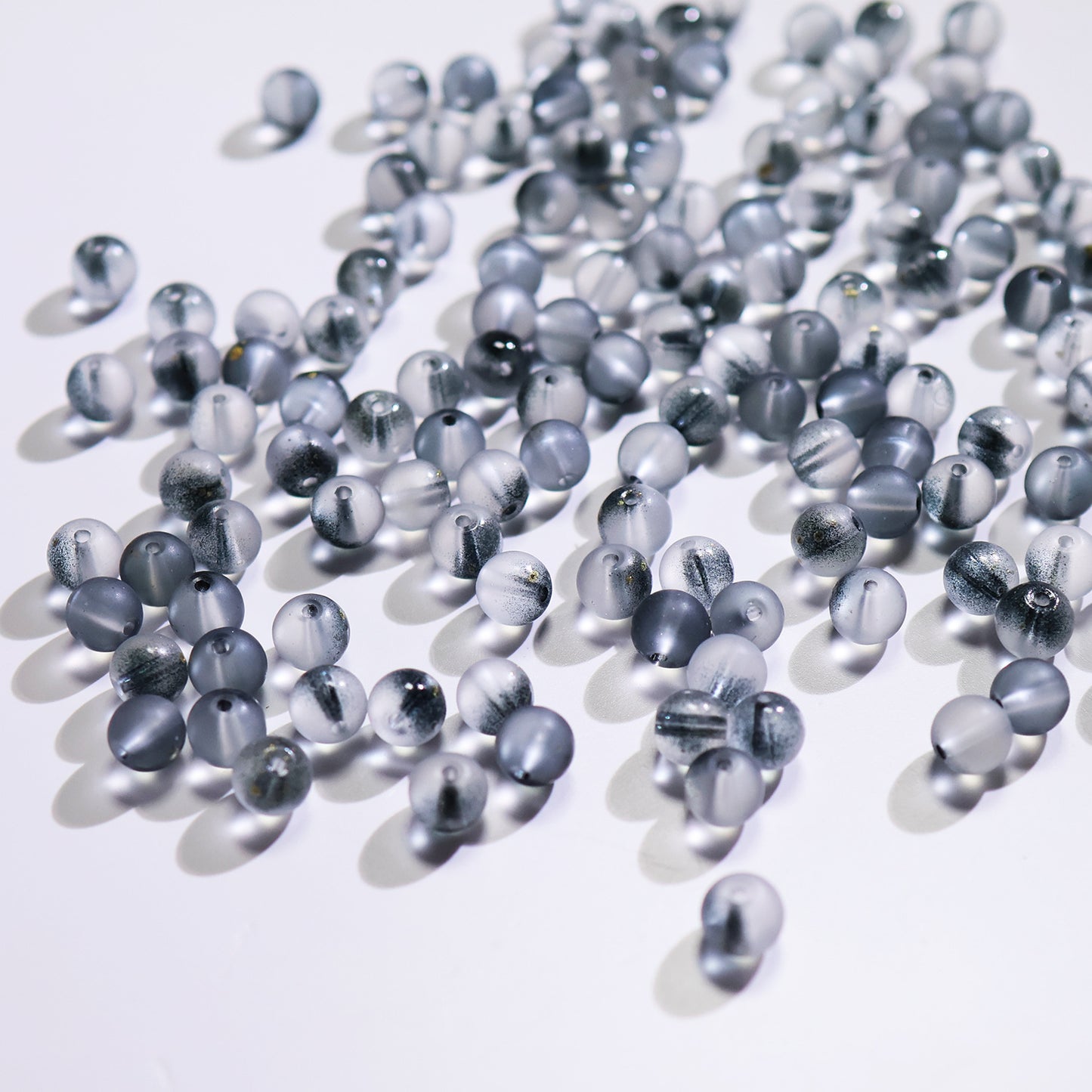 Frosted Round Glass Beads 10mm Soft Matte Finish Gold Flecks 50pcs 14