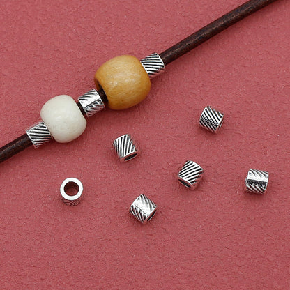 Tube Metal Beads 5mm Diagonal Patterned Tibetan Silver Tone Large Hole 100pcs