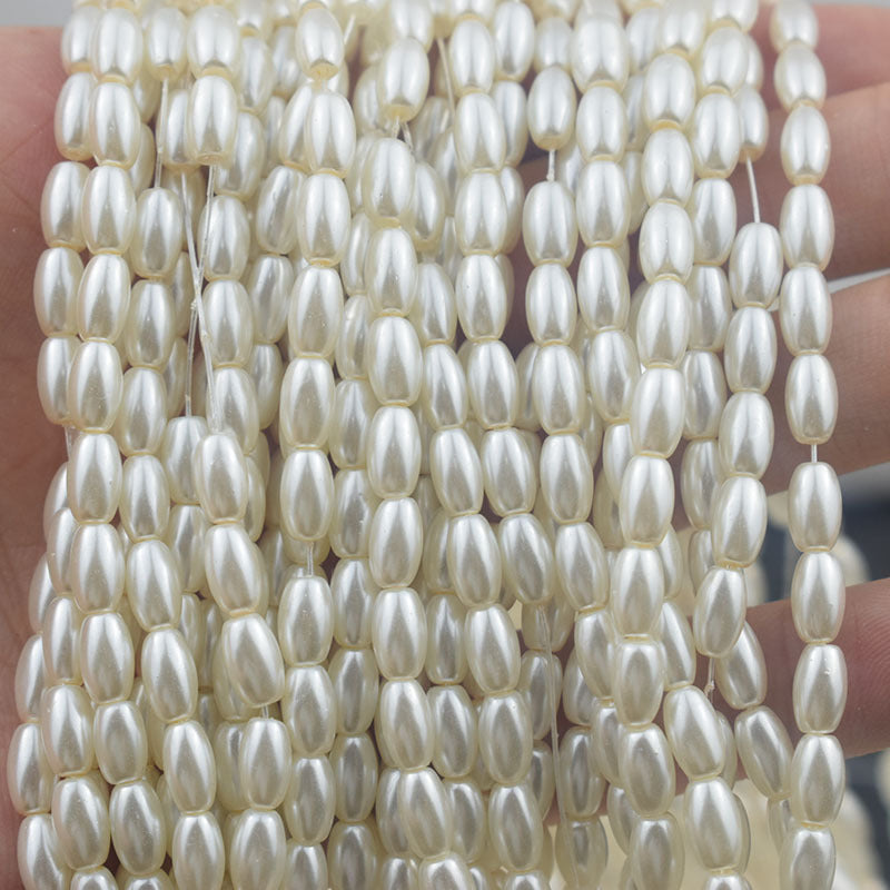 Oval Pearl Glass Beads 4x7mm 5x7mm 6x8mm Creamy Sheen Imitation 5