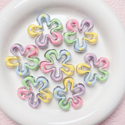 Hand Painted Flower Acrylic Beads 34mm Pastel Wave Dot 5pcs 2