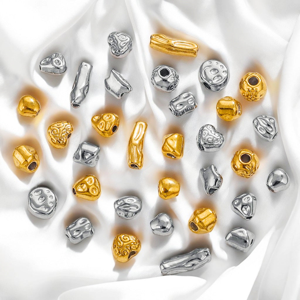 Stainless Steel Baroque Metal Beads Textured Vintage Style 20pcs 4