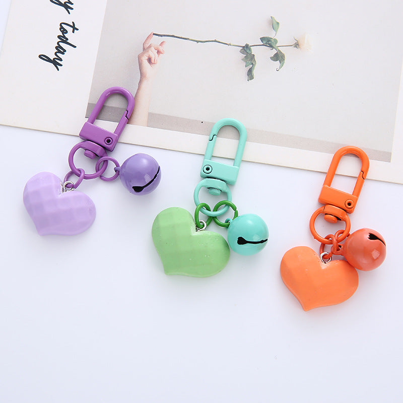 Acrylic Resin Heart Keychain Creative Faceted Surface with Bell Charm