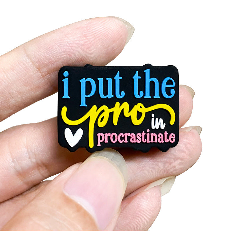 Silicone Focal Beads English I Put The Pro In Procrastinate Text 20pcs 5