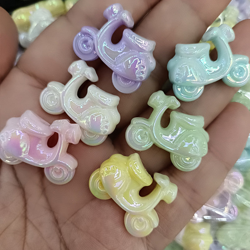 Glow In The Dark Motorcycle Acrylic Beads 20-25mm Iridescent Pastel 100pcs