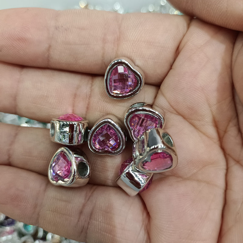 Colored Heart Flat Acrylic Beads 12mm Rhinestone Embeded 100pcs 3