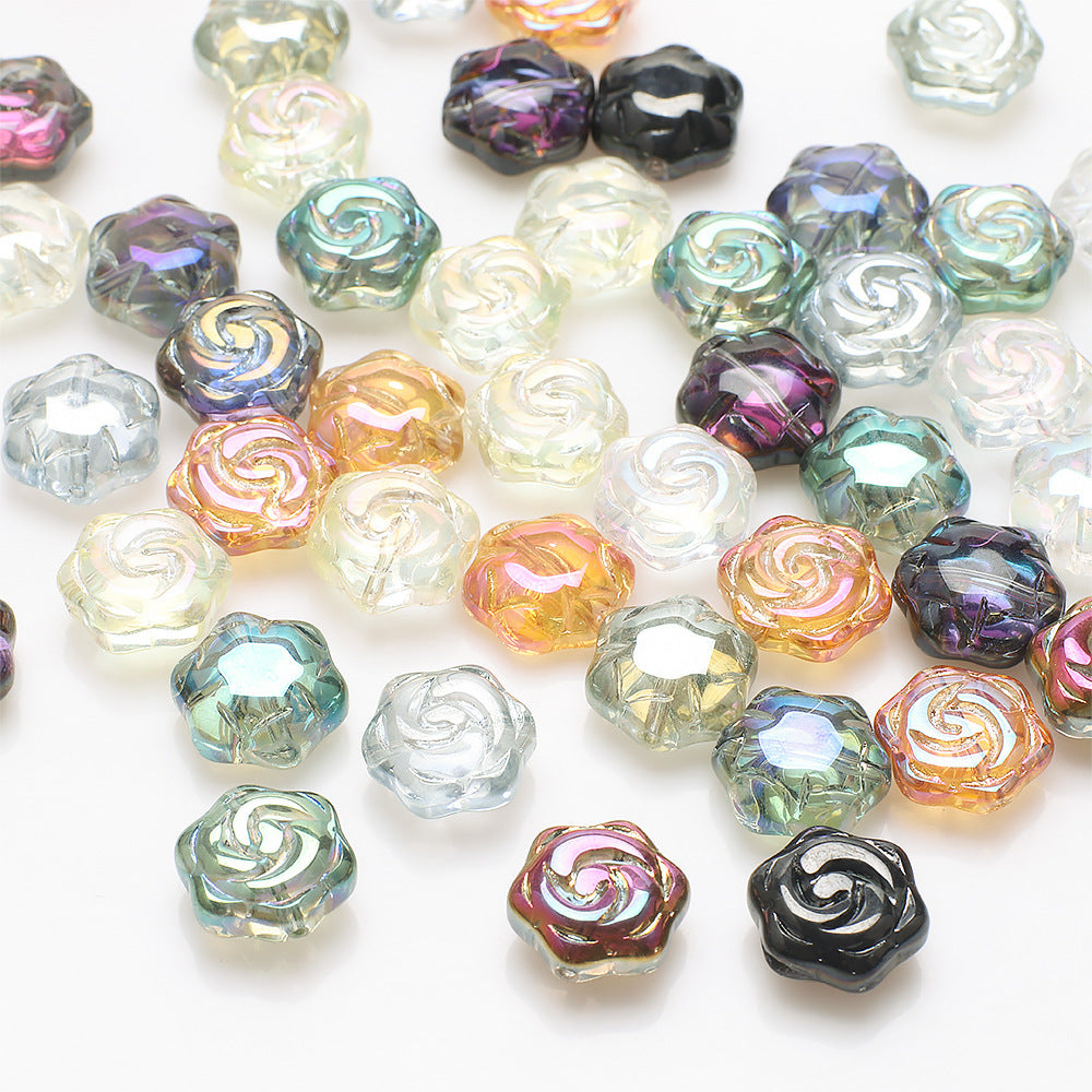 Electroplated Rose Glass Beads 16mm Transparent Iridescent 20pcs 3