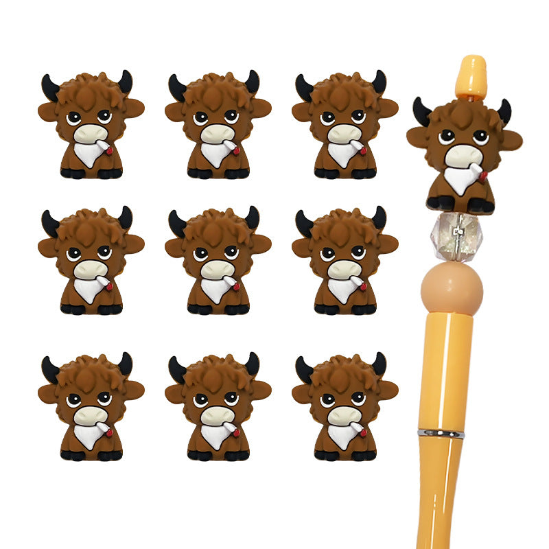 Silicone 3D Focal Beads Highland Cattle Rustic Brown Animal Design 2
