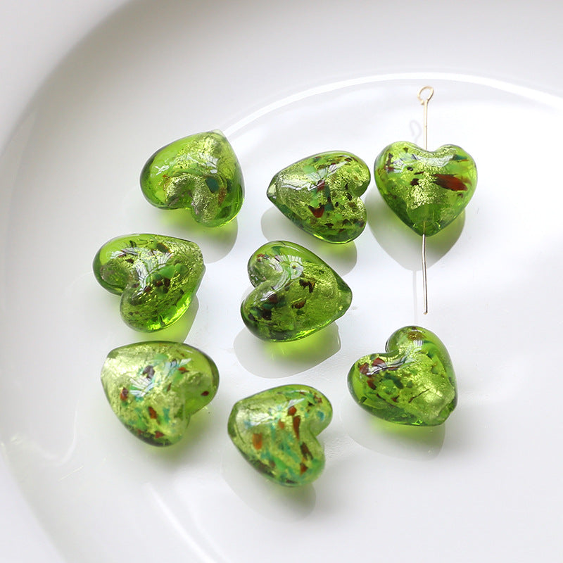 Lampwork Glass Beads Heart 15mm Gold Foil Mixed Colors 20pcs 6