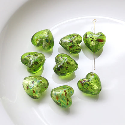 Lampwork Glass Beads Heart 15mm Gold Foil Mixed Colors 20pcs 6