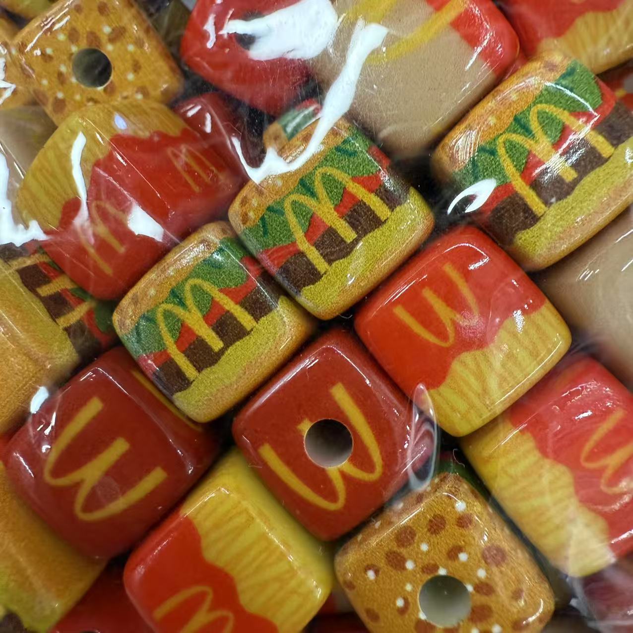 Painted Round Acrylic Beads 16mm McDonald Hamburger Design 100pcs 10