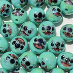 Plating Round Acrylic Beads 16mm Stitched Face Printed 100pcs