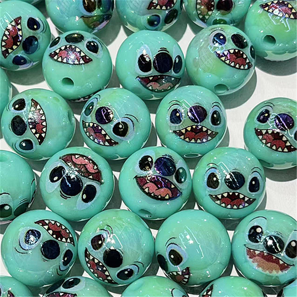 Plating Round Acrylic Beads 16mm Stitched Face Printed 100pcs