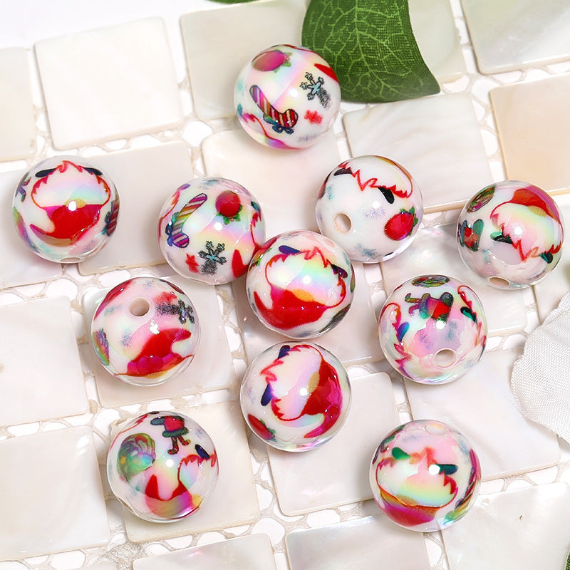 Plating Acrylic Beads 16mm Santa Claus Printed Christmas Mixed 50pcs 4