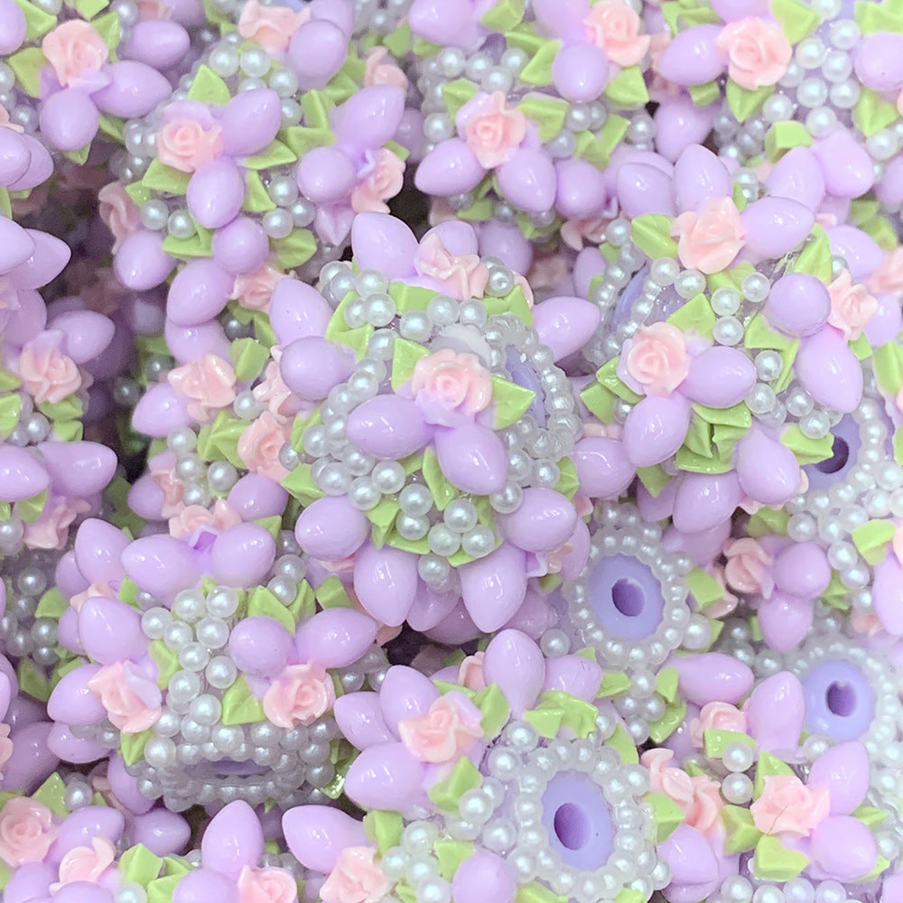 Flower Leaves Cluster Clay Beads 26mm Pastel Embellished 5pcs 3