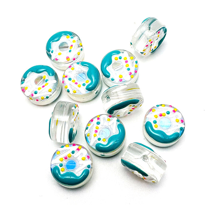 Lampwork Glass Beads Donut 15mm Hand Painted Cream Thick 10pcs 10