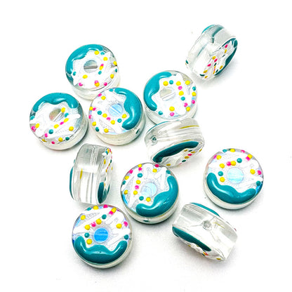 Lampwork Glass Beads Donut 15mm Hand Painted Cream Thick 10pcs 10