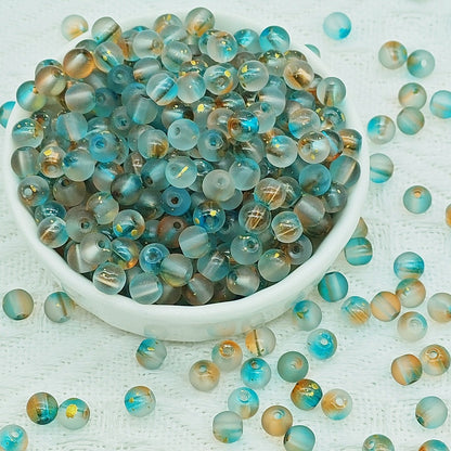 Frosted Round Glass Beads 6mm Colorful Speckled Matte Finish 50pcs 39