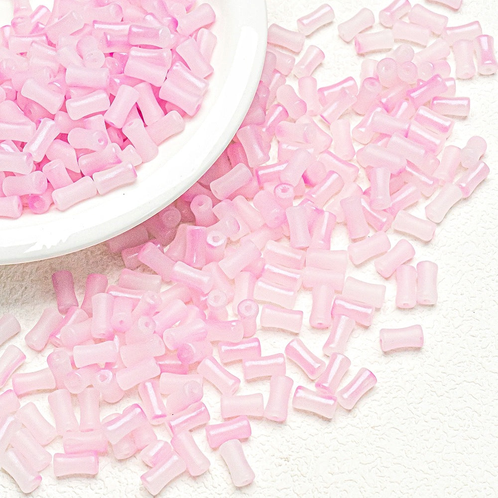 Bamboo Frosted Glass Beads 6x12mm Pastel Matte Finish 50pcs 11