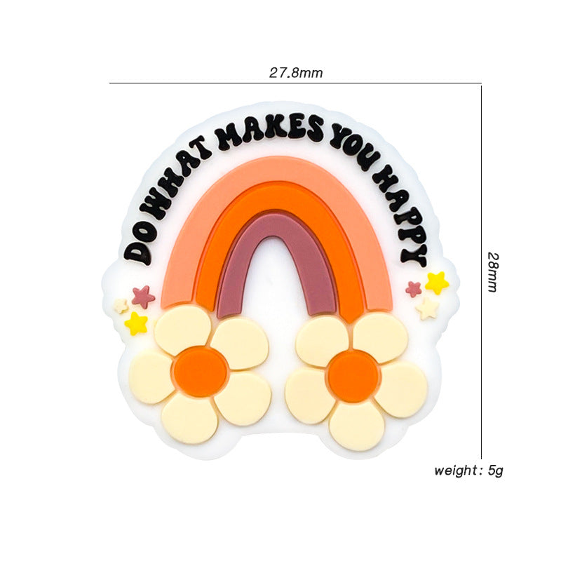 Silicone Focal Beads Flower Rainbow Do What Makes You Happy 20pcs 2