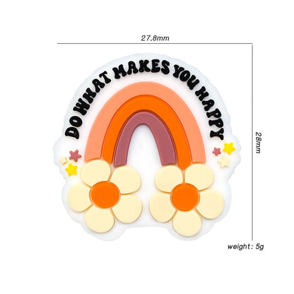 Silicone Focal Beads Flower Rainbow Do What Makes You Happy 20pcs 2