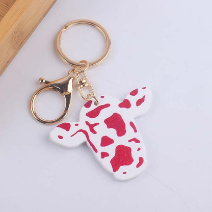 Wooden Cow Head Keychain Cartoon Animal Design Lightweight 10