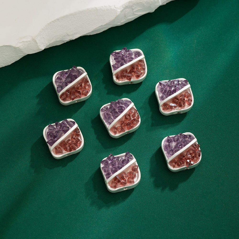 Two Color Square Rhinestone Beads 14mm Fragmented Zinc Alloy 5pcs 4