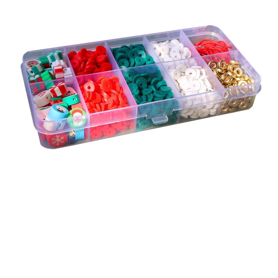 Christmas Heishi Clay Beads 6mm Polymer Holiday Motifs 1box 10grids 5