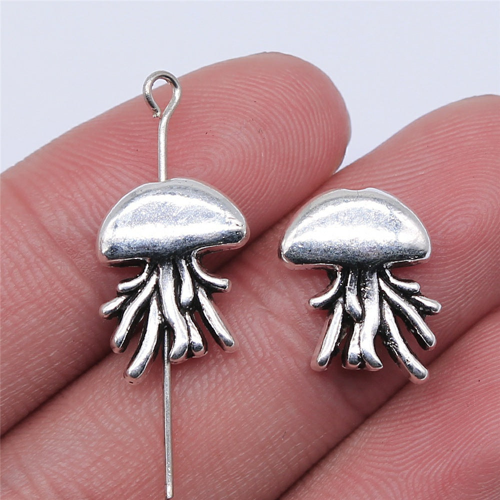 Jellyfish Metal Beads 15mm Antique Silver Tone Alloy 20pcs