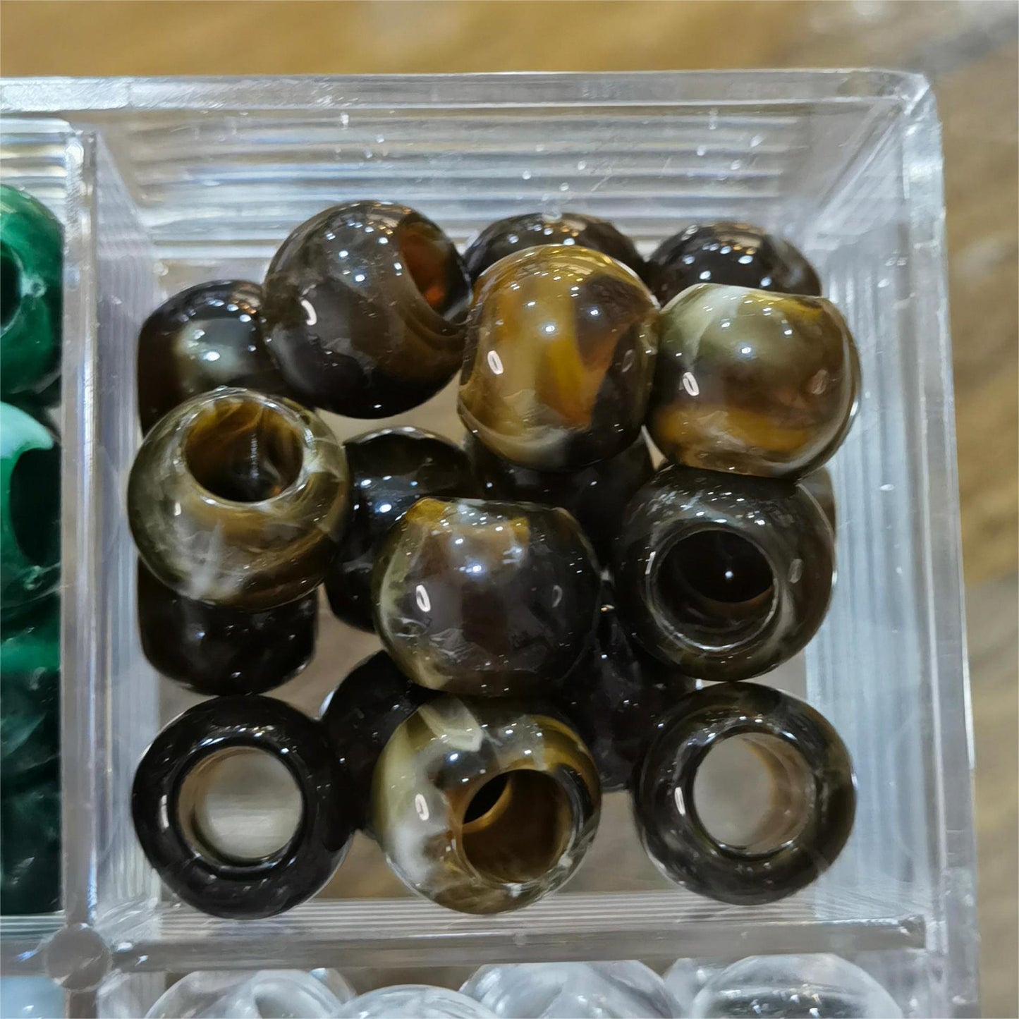 Vintage Acrylic Large Hole Beads 10-11.6mm Earth Tone Crackle 1pc 12