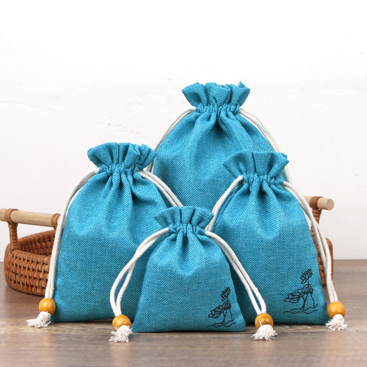 Cotton Linen Drawstring Bags Colorful Lotus Print 8x10-12x15cm 2pcs 11