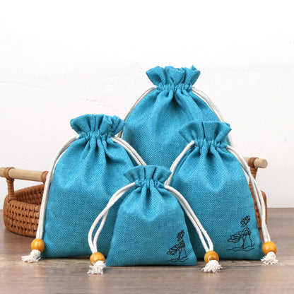 Cotton Linen Drawstring Bags Colorful Lotus Print 8x10-12x15cm 2pcs 11