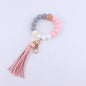 Octagonal Silicone Bead Wristlet Keychain Matte Beech Wood Tassel 14