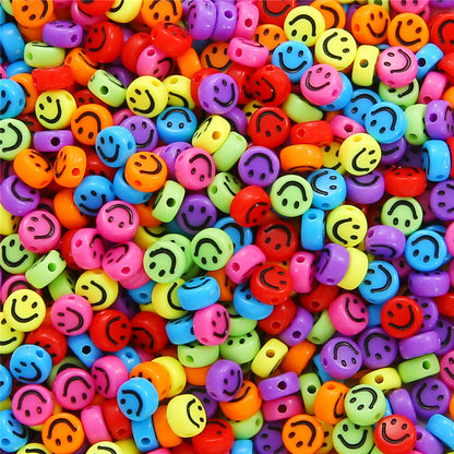 Smiling Face Flat Acrylic Beads 7x4mm Colorful Mixed 200pcs 13