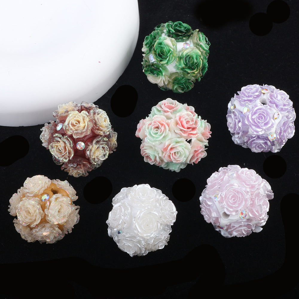 Glow In The Dark Rose Ball Polymer Clay Rhinestone Beads 21mm 6pcs